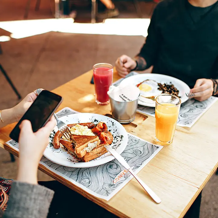 A couple is dining in a restaurant